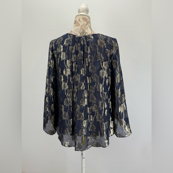 LILLY PULITZER  Sheer BECCER Silk Navy blouse with Gold palm tree design size M - Picture 6 of 16
